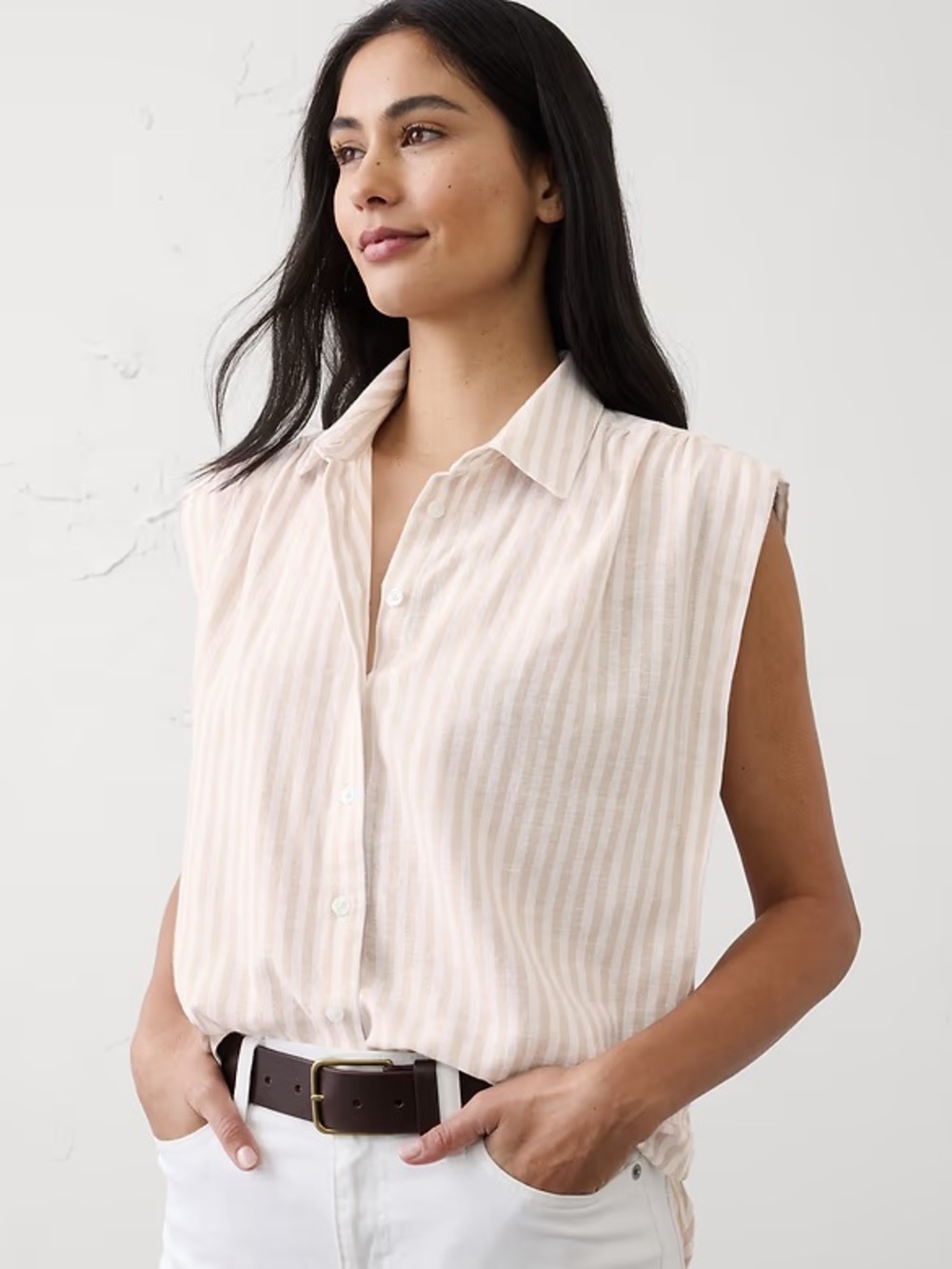 2/$25 Sleeveless Linen Button-Front Top